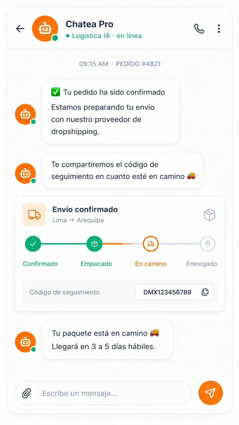 Validación de seguridad y confirmación de envío Dropshipping